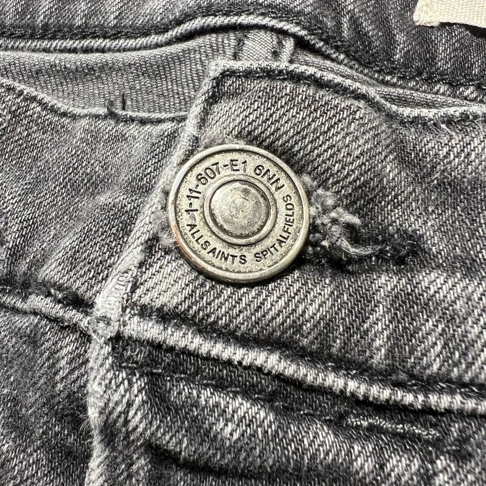 AllSaints Mens Chacoal Gray Denim Distressed Mid Rise Denim Skinny Jeans Size 32 - Picture 8 of 15